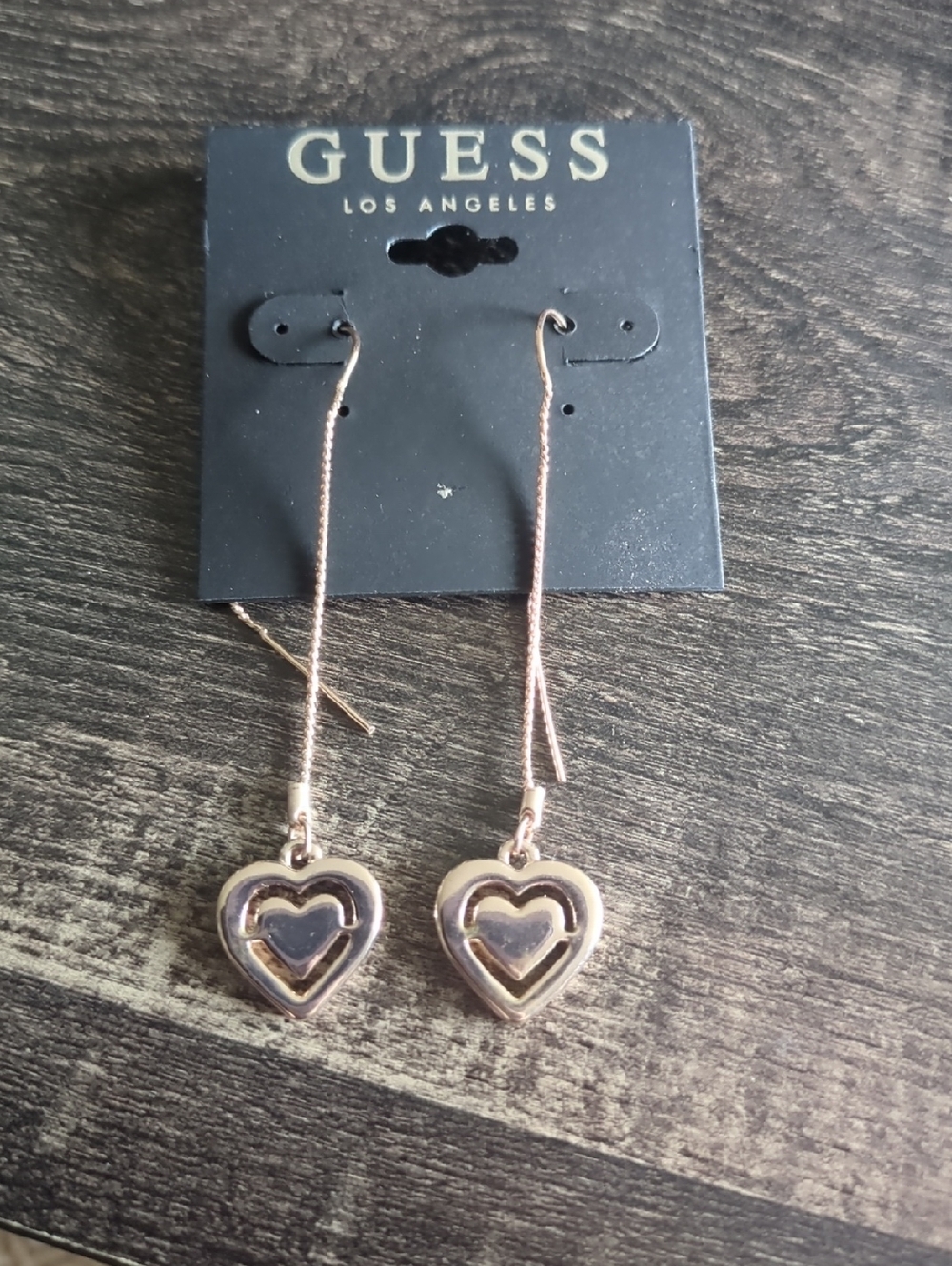 Guess Rose Gold Double Heart Threader Earrings